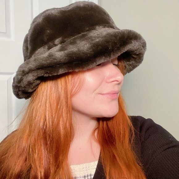Y2K Wilsons Leather Faux Fur Brown Bucket Hat:Quiet Luxury Ski Snow Winter - Picture 3 of 4